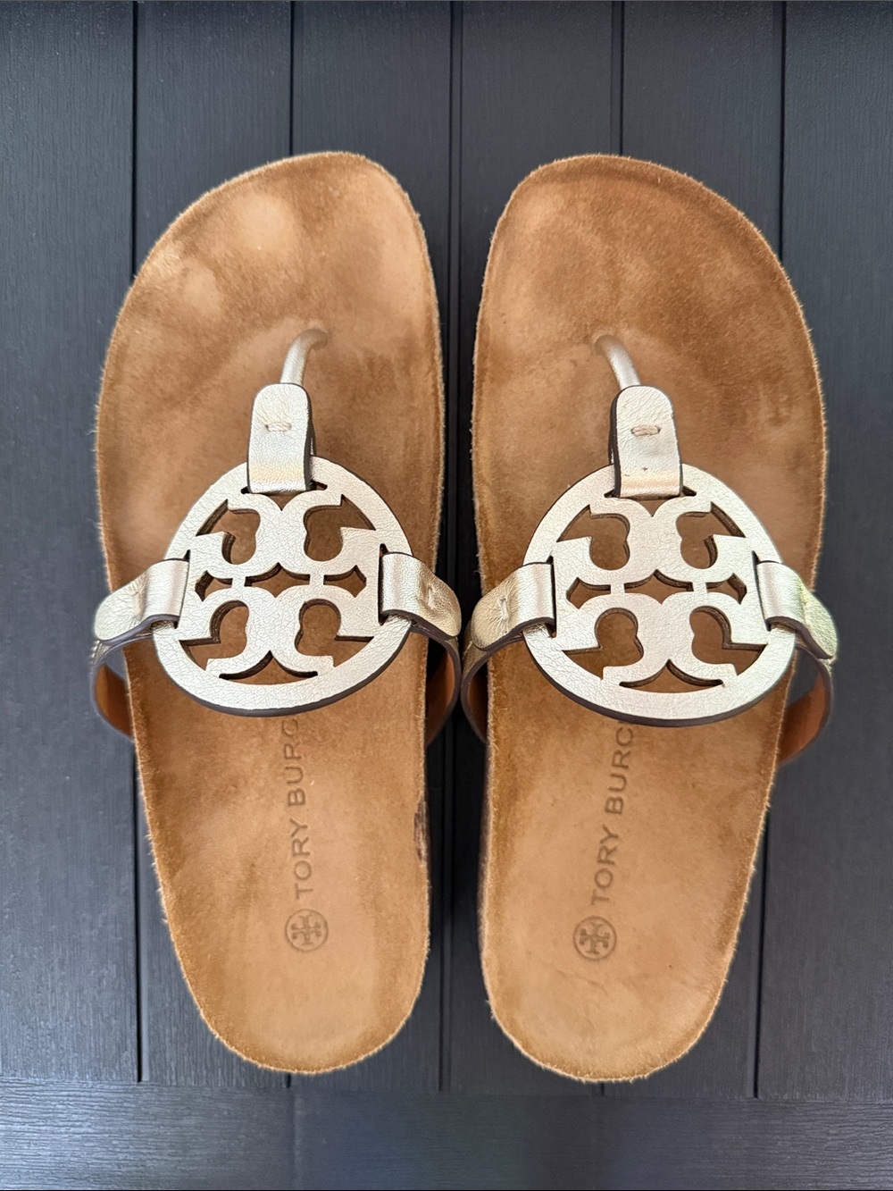 Tory Burch Gold Logo Thong Sandals